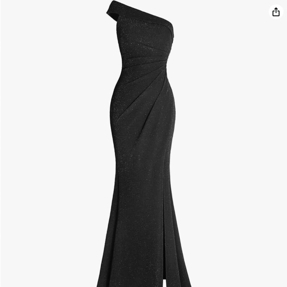 Ruched One Shoulder Side Split Evening Party Dress